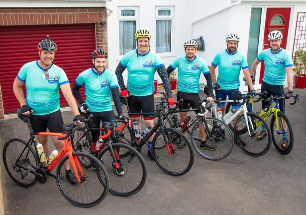 Cyclists about to embark on a charity bike ride for Bristol Children's Hospital