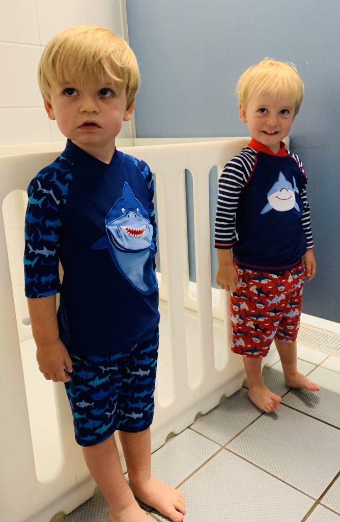 Twins ready for their first swimming lesson