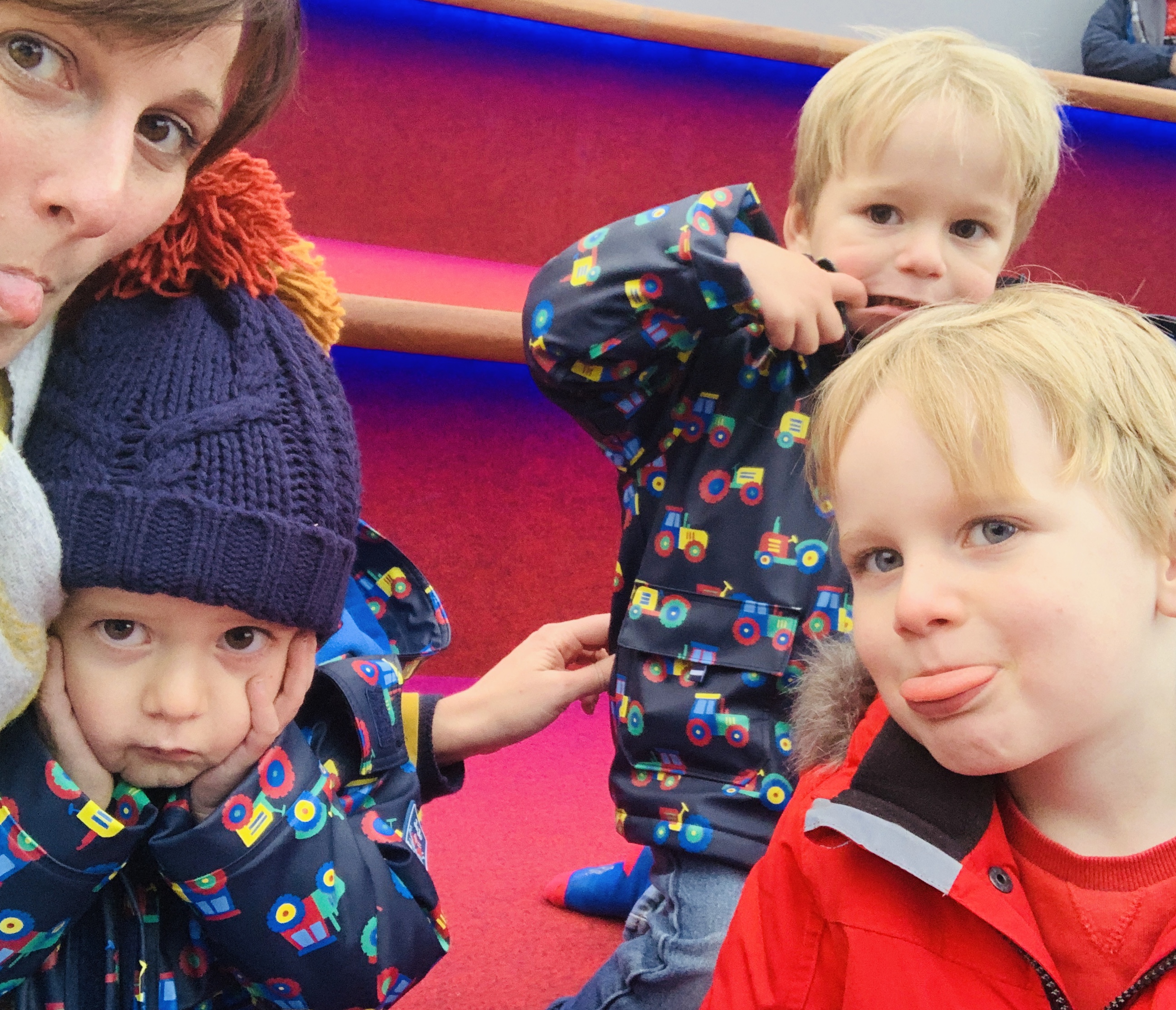 Boys pull a funny face for the camera at Christmasland