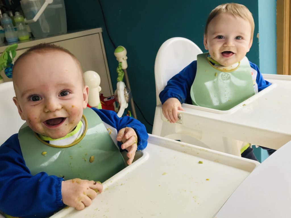 The mess weaning twins makes is a nice baby milestone to be over and done with