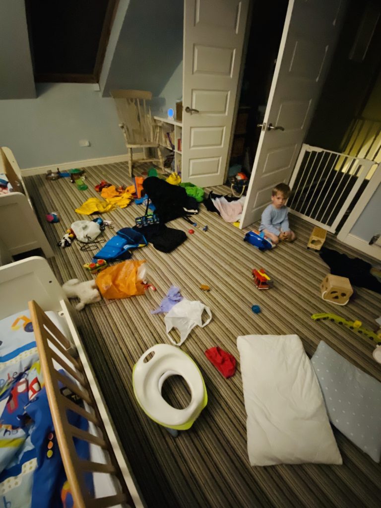 Twin toddlers pull all things out of cupboards onto the bedroom floor late at night when they should be sleeping