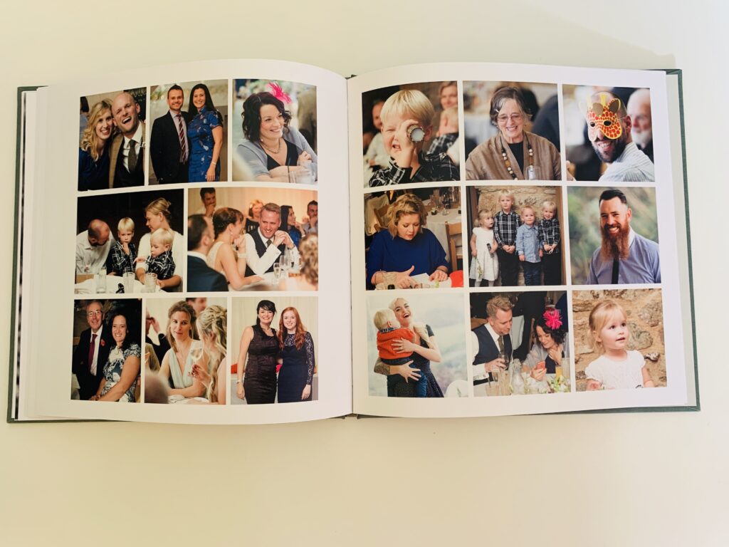 wedding album showing 9 pictures to a page in a photo book