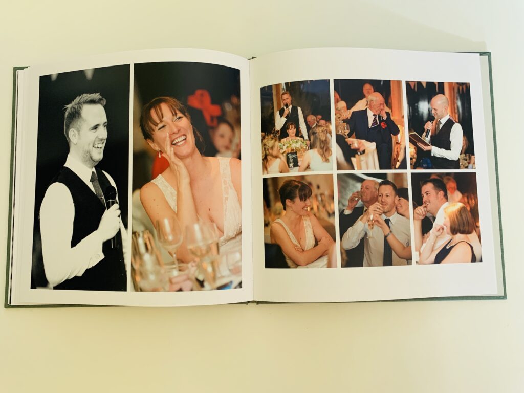 Wedding album showing lots of different pictures in a photo book