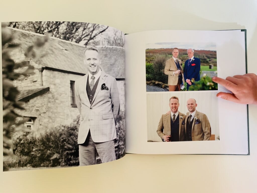 Groom pictures in a Rosemood wedding photo book