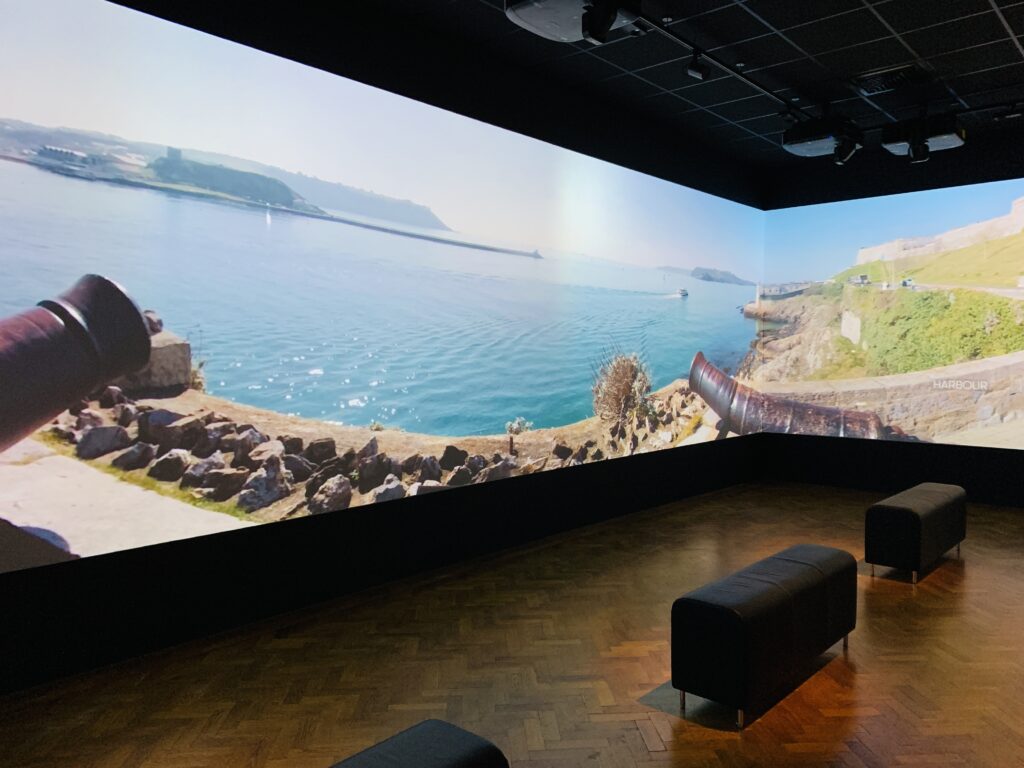 A huge floor to ceiling digital image of Plymouth Sound at The Box museum