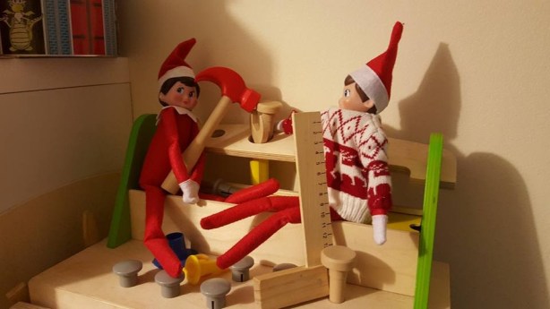 Elf on the Shelf ideas - wooden workbench