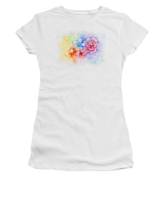white t-shirt with colourful flowers on it