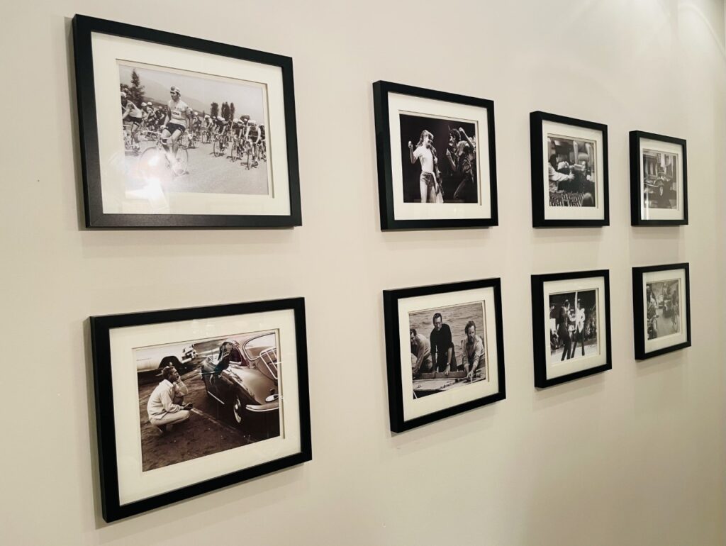 Wall art in the downstairs toilet, a picture gallery of black and white iconic pictures