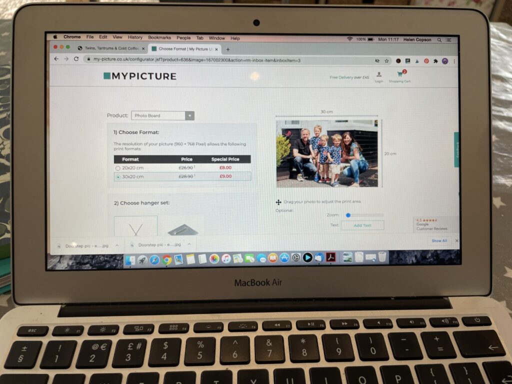 A laptop screen showing My Picture website and the check out basket