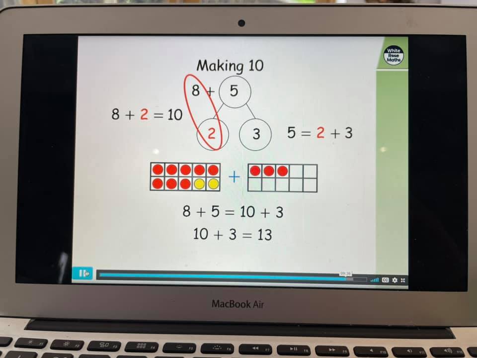 Complicated number bond diagram for year one homeschooling on a laptop