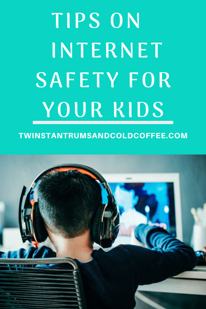 PIN image of a boy wearing headphones playing a game online about internet safety