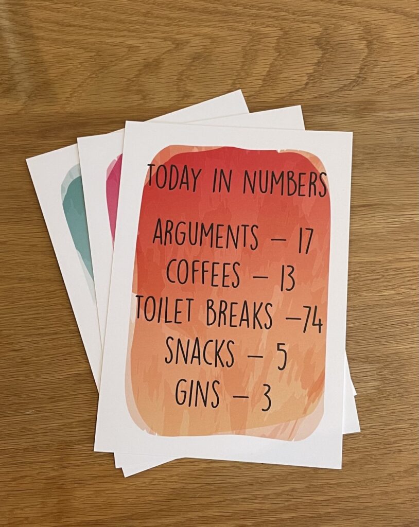 A homeschooling milestone card about how many snacks and toilet breaks a child has