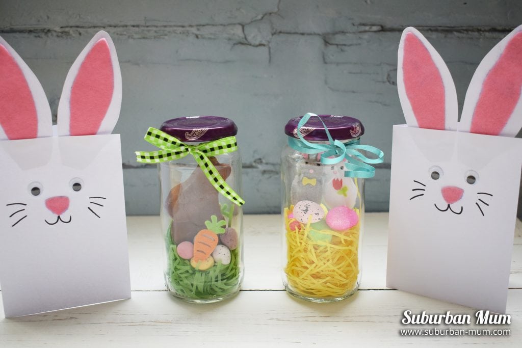 Easter jars and bunny cards as good examples for easter craft ideas for kids