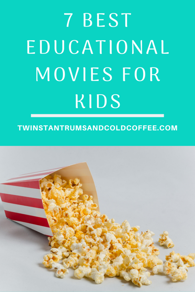 Spilt red and white bucket of popcorn for the 7 best educational kids movies