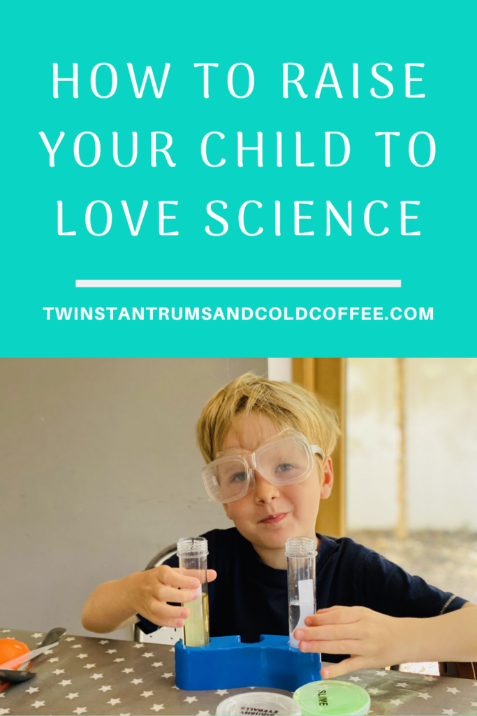 Blonde four year old boy with a science experiment at home