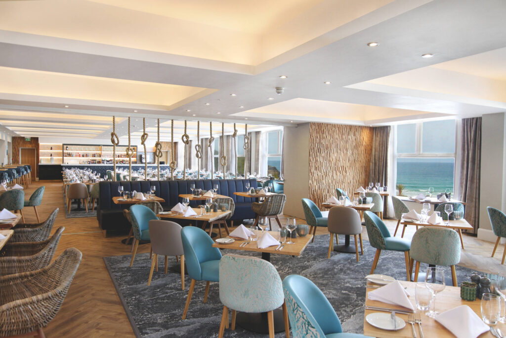 The Cove restaurant overlooking Fistral beach at the Esplanade hotel in Cornwall