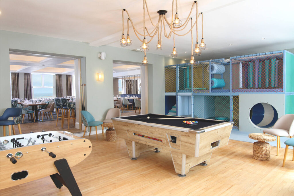 A games room, soft play and pool table at the family friendly hotel in Cornwall called the Esplanade