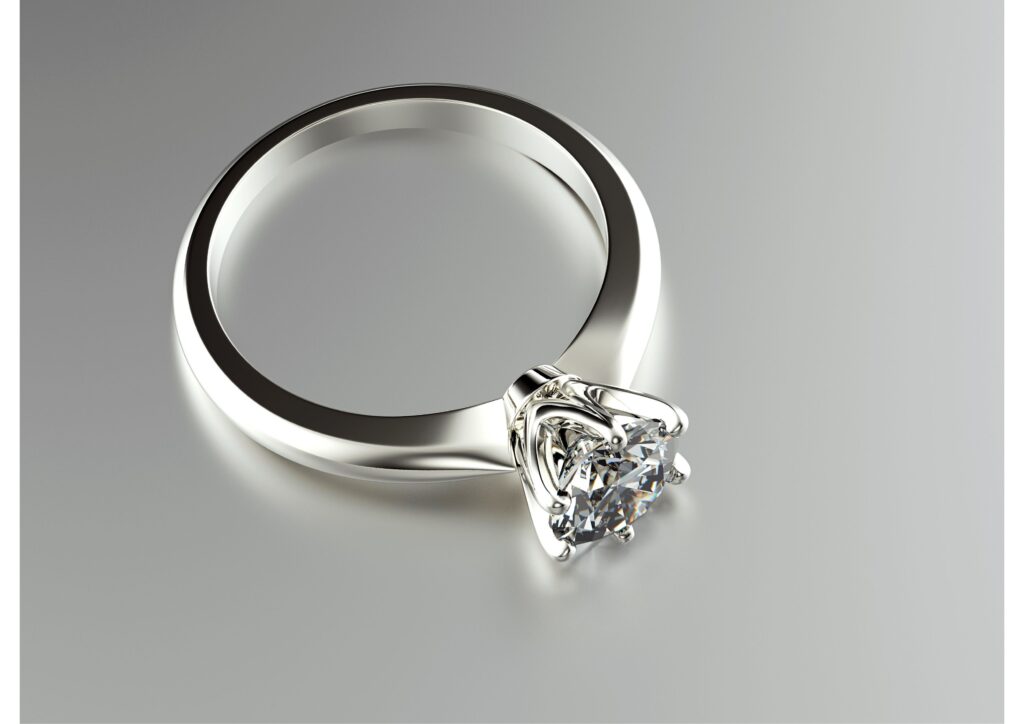 An engagement ring showing the  difference between moissanite and a diamond