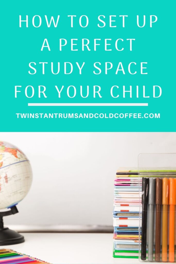 PIN of a globe and set of books for how to set up a perfect study space for a child