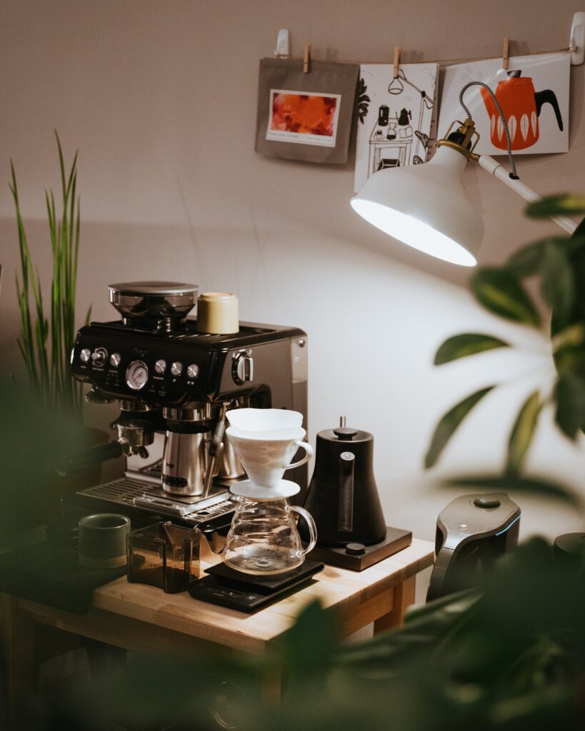 A home coffee machine with some plants 