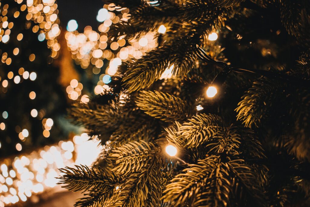 Closeup of light on a Christmas tree 