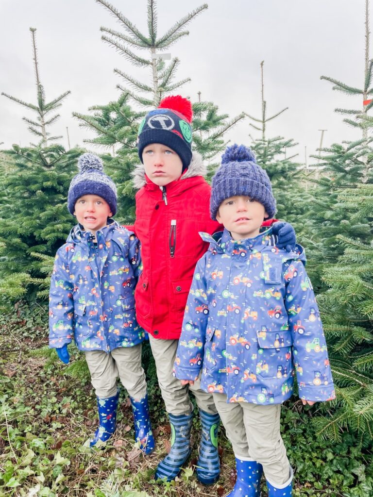 Brothers cold at a Christmas tree farm as an idea of something to do for Christmas in Plymouth 2021