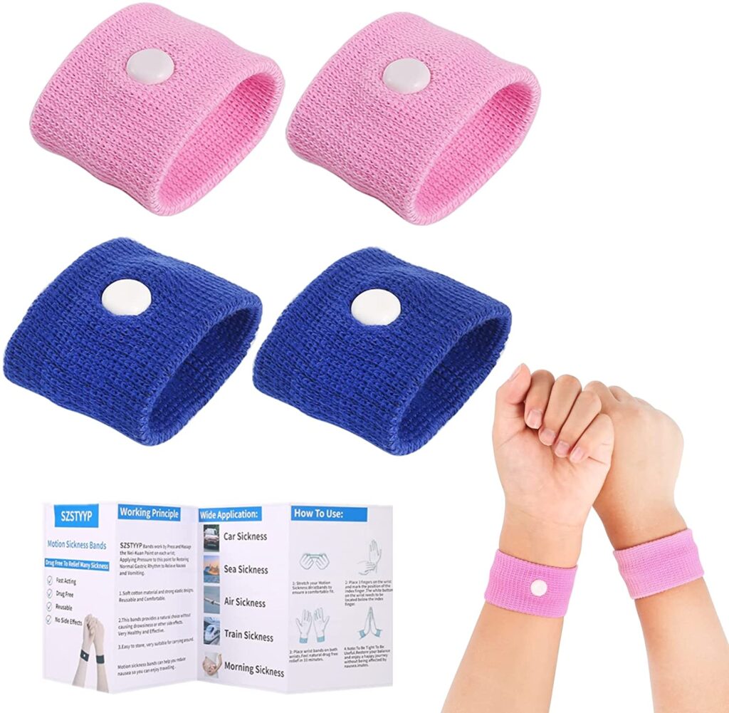 Pink and blue motion sickness bands