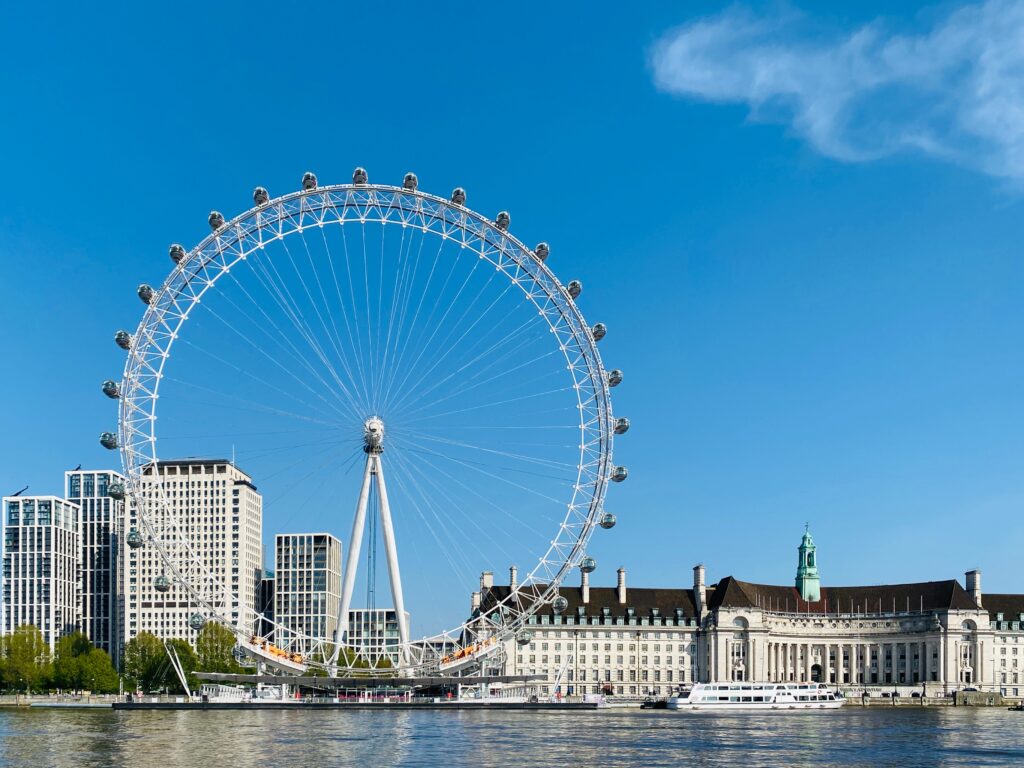 London Eye against a blue sky