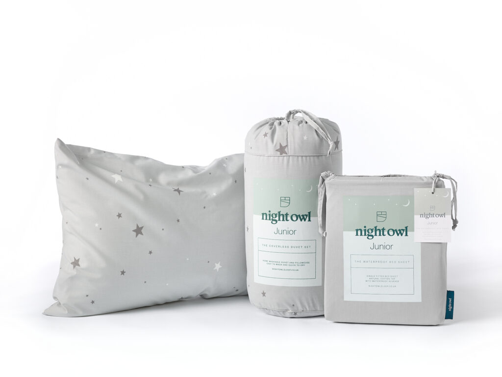 Night owl bedding in its packets