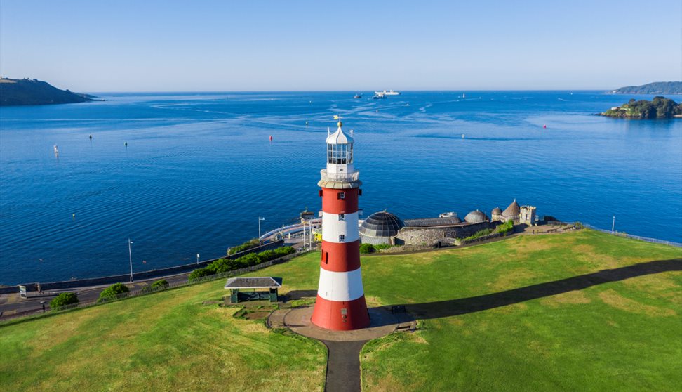 Smeaton's Tower on Plymouth Hoe and overlooking Plymouth Sound