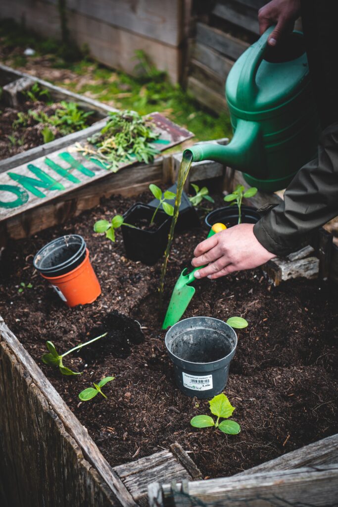 Gardening with kids planting pots