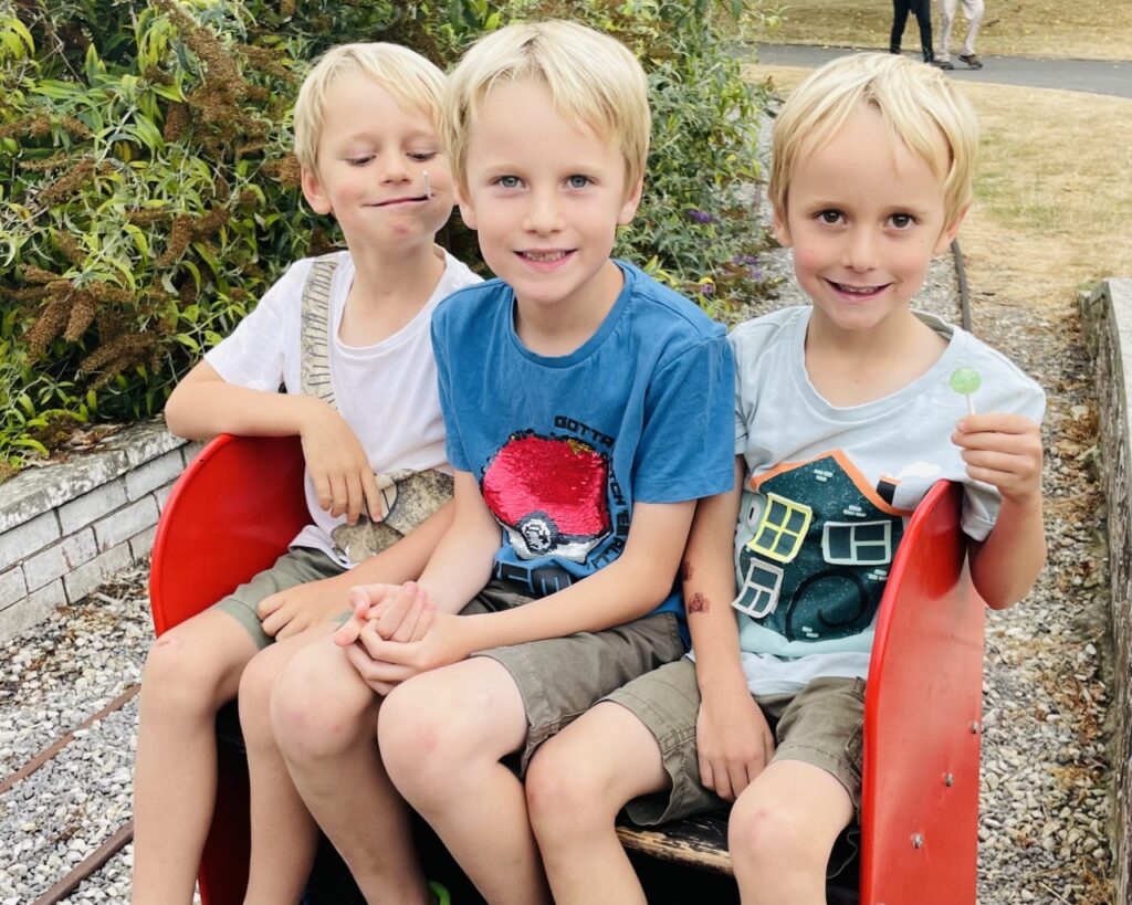 Three brothers in a little train 