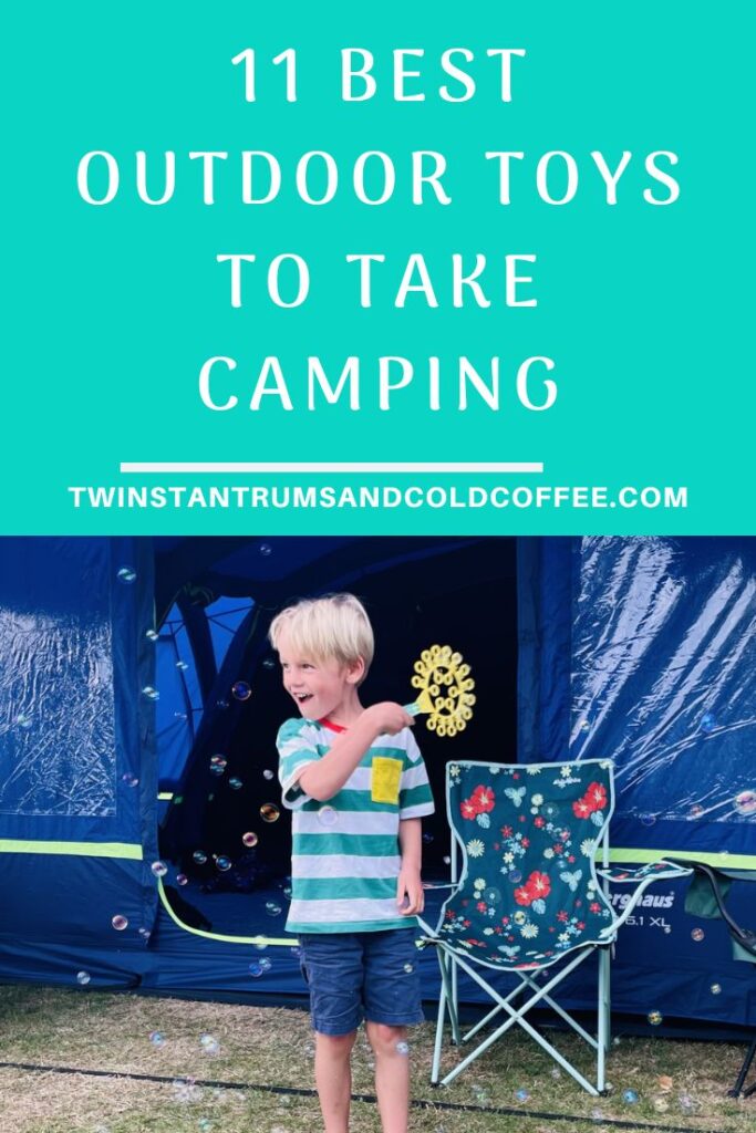 PIN image for a boy playing with bubbles by a tent