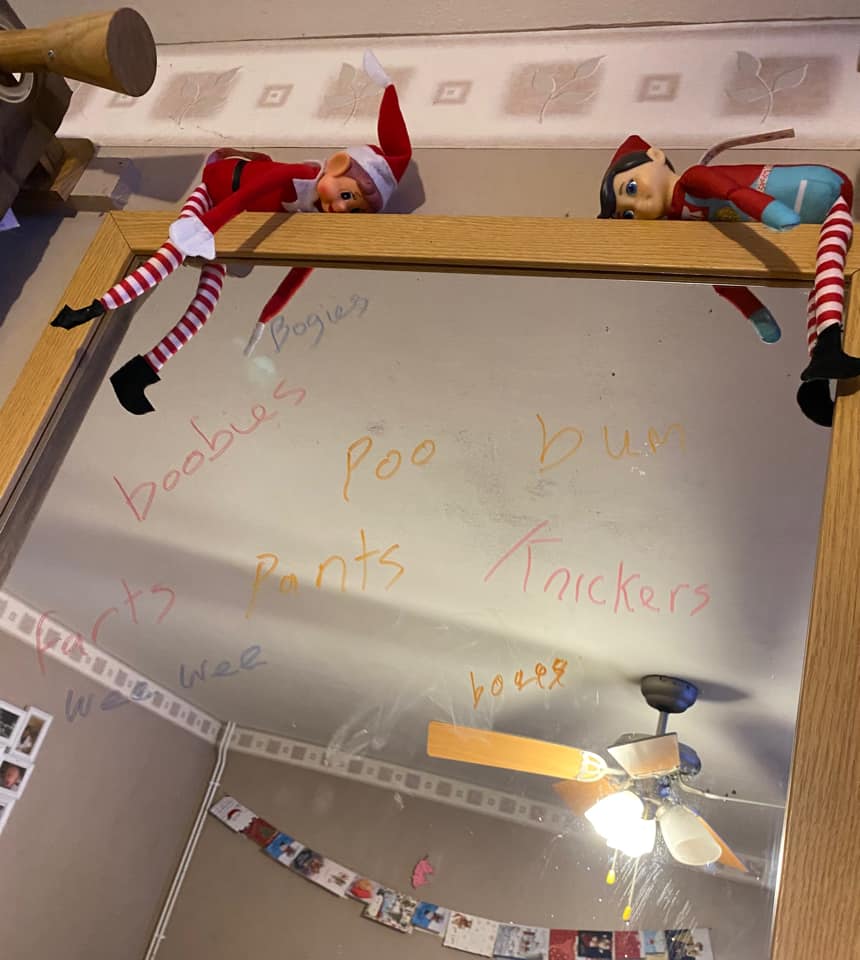 Elves writing rude words on the mirror by Georgina Morris