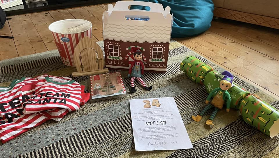 ELF ON THE SHELF WITH A CHRISTMAS EVE BOX BY SAIRA FRANKLIN