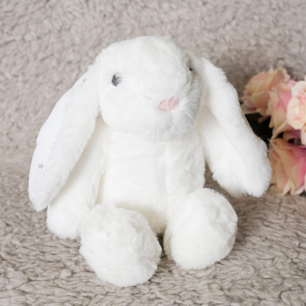 A cuddly toy rabbit are one of the best gifts for new babies
