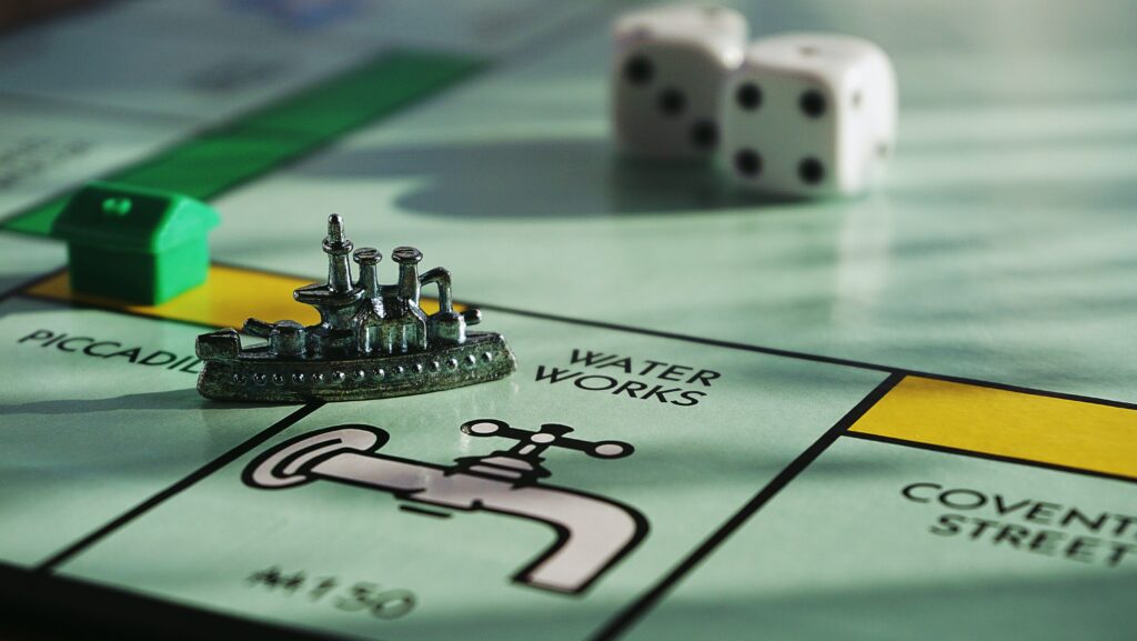 Close up of a monopoly board game board