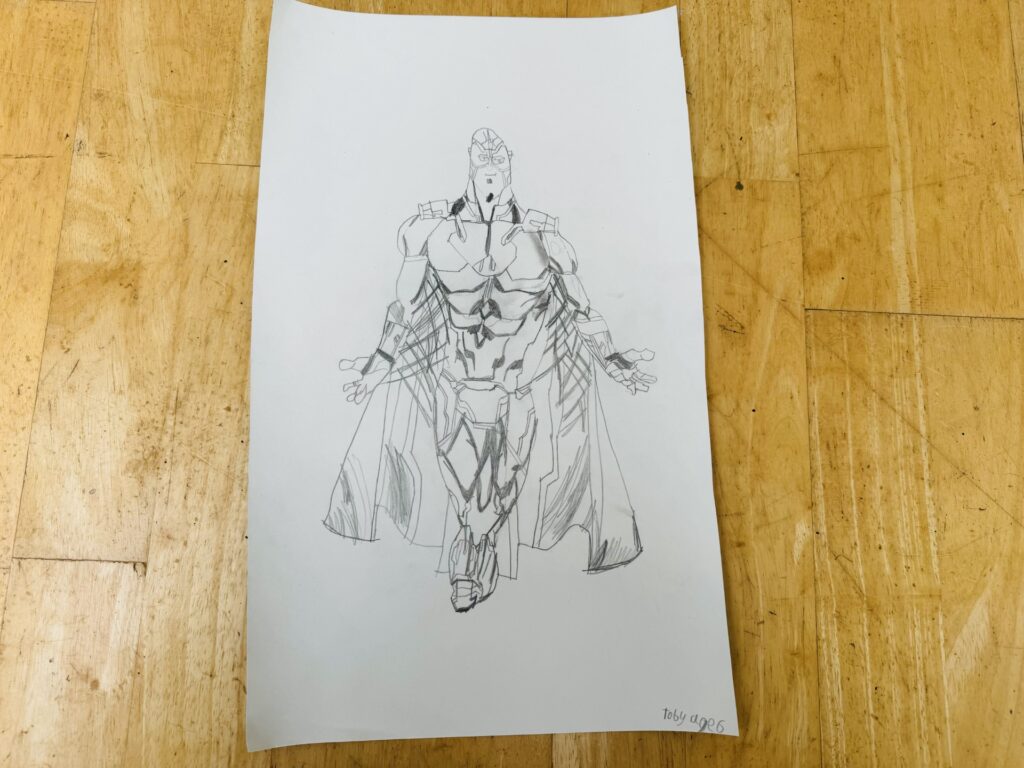 A superhero drawing by a six year old