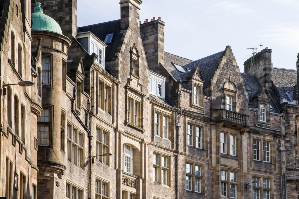 Rows of buildings in Edinburgh, Scotland for a piece about planning a trip to Scotland